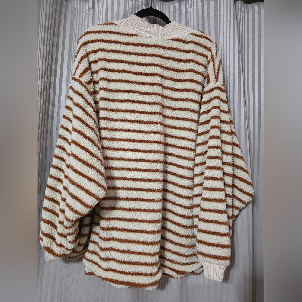 Free People Cream and Brown Striped V-Neck Hoodie - Picture 2 of 6